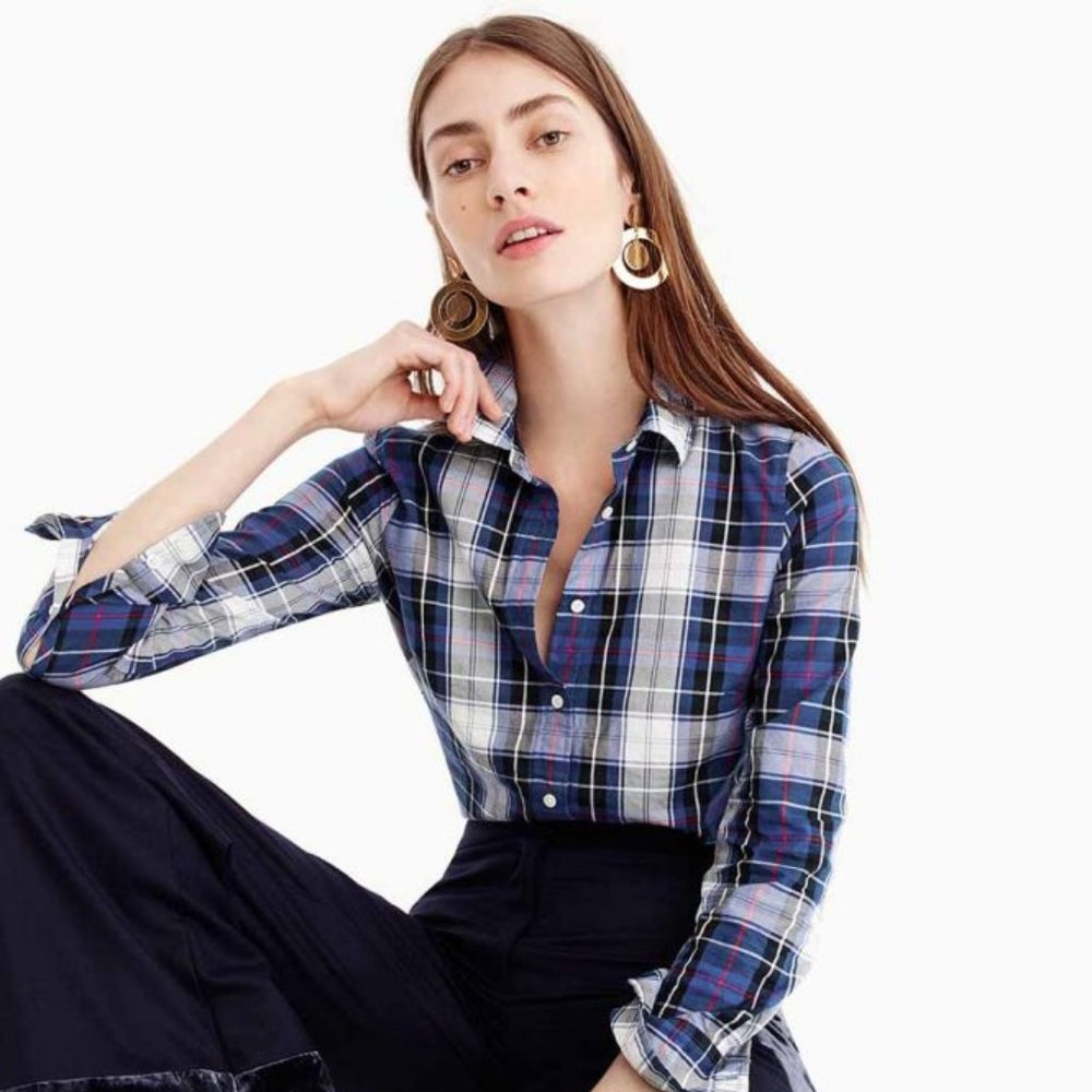 J. Crew Perfect Shirt in Blue Plaid